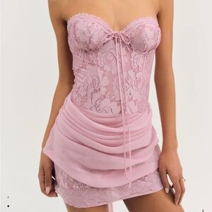 For Love And Lemons Pink Lace Mini Dress